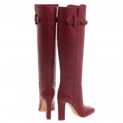 Pre Owned Valentino Red Leather Braided Over the Knee Boots Size 38.5