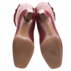 Pre Owned Valentino Red Leather Braided Over the Knee Boots Size 38.5