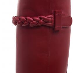 Pre Owned Valentino Red Leather Braided Over the Knee Boots Size 38.5