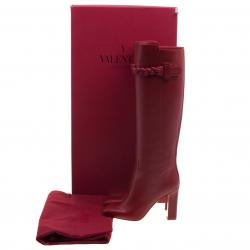 Pre Owned Valentino Red Leather Braided Over the Knee Boots Size 38.5