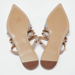Pre Owned Valentino Blue/Pink Leather Rockstud Strappy Flat Mules Size 38