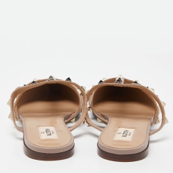 Pre Owned Valentino Blue/Pink Leather Rockstud Strappy Flat Mules Size 38