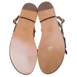 Pre Owned Valentino Black Leather Fringed Coin Detail Thong Sandals Size 39