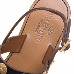 Pre Owned Valentino Black Leather Fringed Coin Detail Thong Sandals Size 39