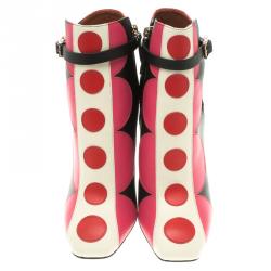 Pre Owned Valentino Multicolor Leather Polka Dot Ankle Boots Size 37
