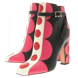 Pre Owned Valentino Multicolor Leather Polka Dot Ankle Boots Size 37
