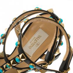 Pre Owned Valentino Leopard Print Calf Hair Rolling Rockstud Sandals Size 37