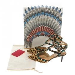 Pre Owned Valentino Leopard Print Calf Hair Rolling Rockstud Sandals Size 37