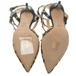 Pre Owned  Valentino Leopard Print Calf Hair Rolling Rockstud Sandals Size 39