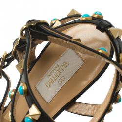 Pre Owned  Valentino Leopard Print Calf Hair Rolling Rockstud Sandals Size 39