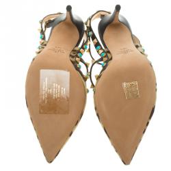 Pre Owned Valentino Leopard Print Calf Hair Rolling Rockstud Sandals Size 38.5