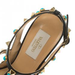 Pre Owned Valentino Leopard Print Calf Hair Rolling Rockstud Sandals Size 38.5