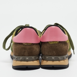 Pre Owned Valentino Green Mesh and Leather Rockrunner Sneakers Size 39