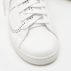 Pre Owned Valentino White/Beige Leather Perforated V Backnet Sneakers Size 37