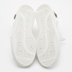 Pre Owned Valentino White/Beige Leather Perforated V Backnet Sneakers Size 37