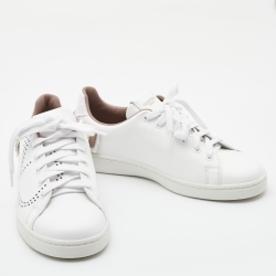 Pre Owned Valentino White/Beige Leather Perforated V Backnet Sneakers Size 37