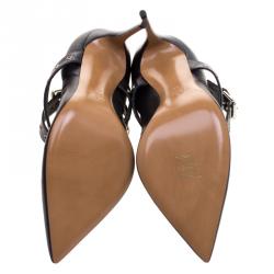 Pre Owned Valentino Black Leather Love Latch Ankle Wrap Pointed Toe Pumps Size 40