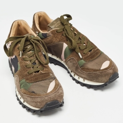 Pre Owned Valentino Multicolor Suede and Satin Rockrunner Low Top Sneakers Size 38.5