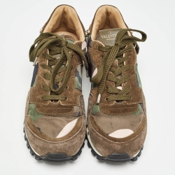 Pre Owned Valentino Multicolor Suede and Satin Rockrunner Low Top Sneakers Size 38.5