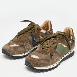 Pre Owned Valentino Multicolor Suede and Satin Rockrunner Low Top Sneakers Size 38.5