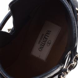 Pre Owned Valentino Black Leather Rockstud Pointed Toe Ankle Boots Size 37