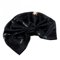 Pre Owned Valentino Navy Blue Cosmo Print Silk Turban