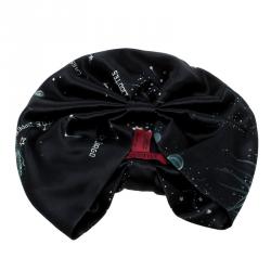 Pre Owned Valentino Navy Blue Cosmo Print Silk Turban