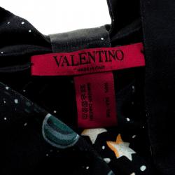 Pre Owned Valentino Navy Blue Cosmo Print Silk Turban