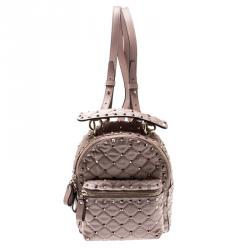 Valentino Dusty Rose Pink Quilted Nylon Mini Rockstud Spike Backpack