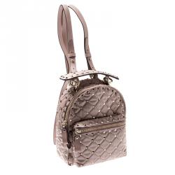 Valentino Dusty Rose Pink Quilted Nylon Mini Rockstud Spike Backpack