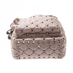 Valentino Dusty Rose Pink Quilted Nylon Mini Rockstud Spike Backpack