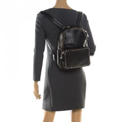 Valentino Black Leather Rockstud Backpack