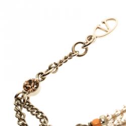 Pre Owned Valentino Multicolor Geometric Beaded Gold Tone Bracelet