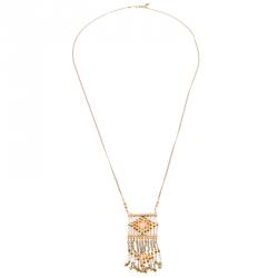 Pre Owned Valentino Multicolor Beaded Geometric Fringe Gold Tone Chain Necklace