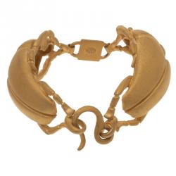 Pre Owned Valentino Beetle Gold Tone Cuff Bracelet 18cm