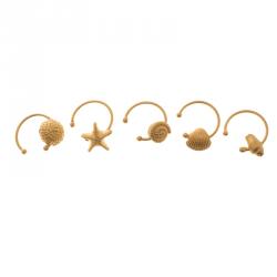 Valentino Set of 5 Multi Shell Gold Tone Adjustable Rings 