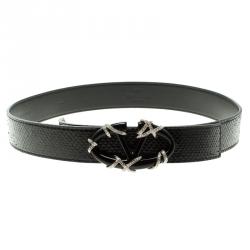 مملوكة مسبقًا Valentino Black Python Crystal Embellished Platino Buckle Belt 85cm