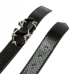مملوكة مسبقًا Valentino Black Python Crystal Embellished Platino Buckle Belt 85cm