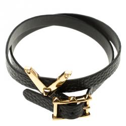 Pre Owned Valentino V Black Leather Gold Tone Rockstud Wrap Bracelet 