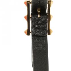 Pre Owned Valentino V Black Leather Gold Tone Rockstud Wrap Bracelet 