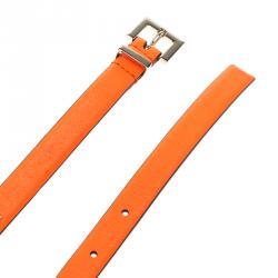 Pre Owned Valentino Neon Orange Leather Studded Skinny Belt 75cm