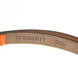 Pre Owned Valentino Neon Orange Leather Studded Skinny Belt 75cm