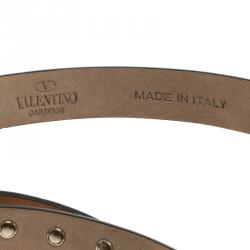 Pre Owned Valentino Neon Orange Leather Studded Skinny Belt 75cm