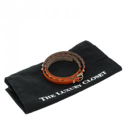 Pre Owned Valentino Neon Orange Leather Studded Skinny Belt 75cm