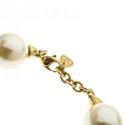 Pre Owned Valentino Giant Faux Pearl Crystal Gold Tone Necklace Earring Set