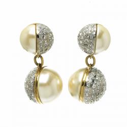 Pre Owned Valentino Giant Faux Pearl Crystal Gold Tone Necklace Earring Set