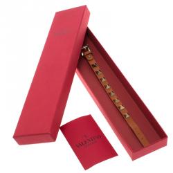 Pre Owned Valentino Rockstud Orange Leather Gold Tone Bracelet