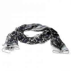 Pre Owned Valentino Monochrome Floral Lace Print Silk Stole