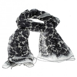 Pre Owned Valentino Monochrome Floral Lace Print Silk Stole