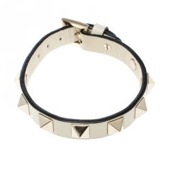 Pre Owned Valentino Rockstud Cream Leather Gold Tone Bracelet